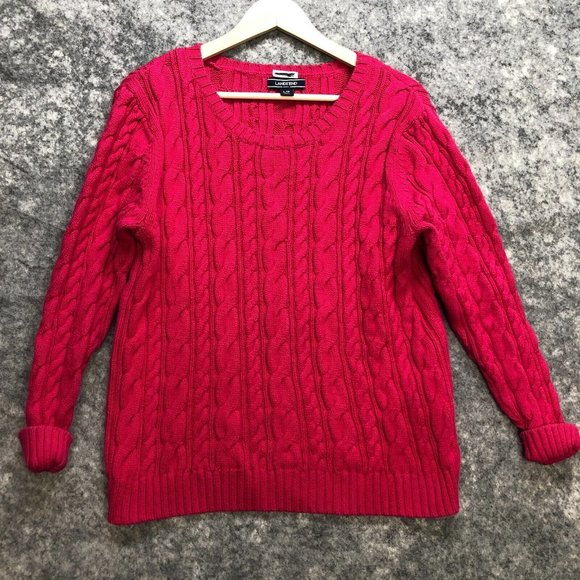 Lands' End Sweaters - Lands End Sweater Womens Large Hot Pink Cable Knit Scoop Neck Pullover Cotton